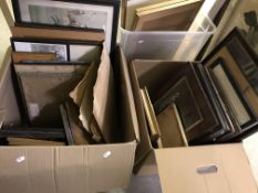 Two boxes of assorted pictures to include AFTER GEORGE MORLAND 