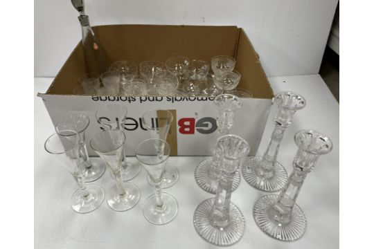 A collection of glassware to include a set of four cut glass candlesticks, - Image 1 of 2