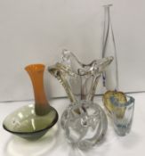 A collection of studio / art glass vases to include a Klas-Goran Tinback for Kostaboda slender vase,