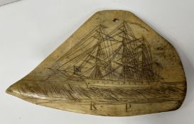 A 19th Century scrimshaw carved shoulder