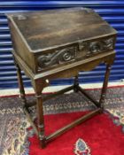 A circa 1700 oak slope top Bible box, th