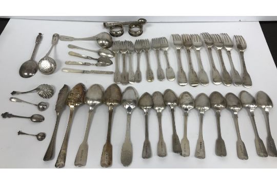 A collection of various 18th and 19th Century silver cutlery, various dates and makers, - Image 1 of 3