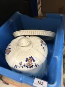 A large blue and white and oxide red dec