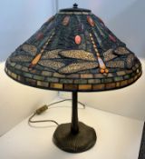 A modern leaded glazed table lamp in the