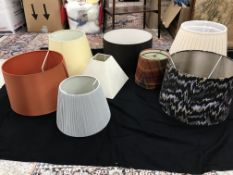 A collection of 10 lamp shades, various
