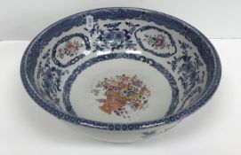 A Chinese fruit bowl, the blue and white