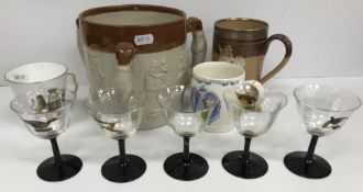 A set of five lustre glass ware liqueur