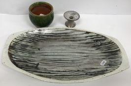 A David Leach black, white and pale turq