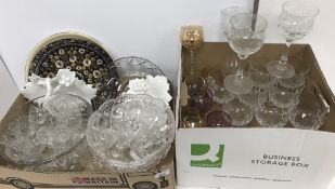 Two boxes of assorted glassware to inclu