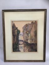 xxxx Blake, early 20th century, Continental canal and houses, watercolour, signed to bottom right,