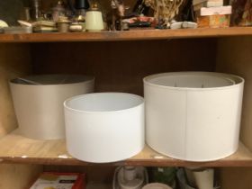 Five drum lampshades in white, taupe and beige