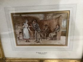 Frank Dadd, A Friend in Need, tavern interior, watercolour, signed and dated 1923, 10cm x 15.5cm,