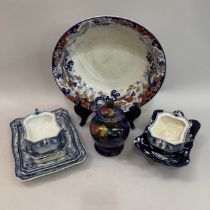 A 19th century ironstone wash bowl, Burselm dinner ware and other ceramics