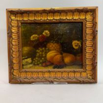 Late 19th Century English School, still life of grapes, pears, pineapple, strawberries and