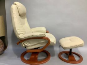 A stressless style chair in cream leather with footstool