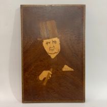 Churchill, portrait marquetry panel, mod 20th Century, 44cm x 29cm