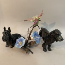 A Boehm flower and hummingbird figure group with Boehm back stamp,