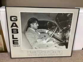 A poster of Clark Gable driving, Gable 1940 by Edward Weston Graphics in black frame, 59cm x 74cm
