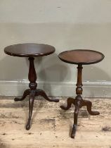 A 19th century mahogany tripod table together with a later mahogany tripod table with dished top,