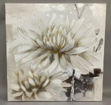 A modern Spanish oil on canvas of flowerheads, 80cm square