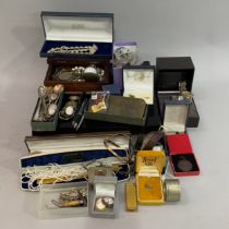 A small collection of 20th Century costume jewellery, ladies' and gentlemen's wristwatches, fob