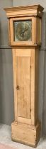 A stripped pine long case clock, 199cm high