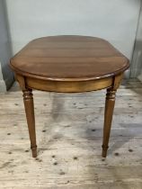 A good modern cherry wood dining table of oval outline on turned legs, with extra leaf, 160cm with