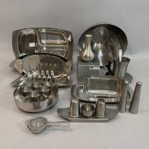 A quantity of stainless steel table ware c1970s, Danish and Old Hall including cruets, bowl, toast