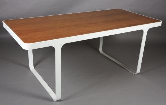 Florence Knoll for Herman Miller licensed design 'trace' walnut and white metal framed dining