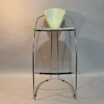 Arrben, Italy c1980s, Bar Stool, stainless steel tubular frame with green leather back and seat (