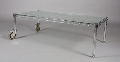 An InterMetro Louis Maslow Metropolitan Wire Goods steel and glass coffee table, rectangular on