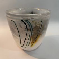 Samuel J Herman (1936-2020) for Val St Lambert, a tapered vase, mottled pale grey with iridescent