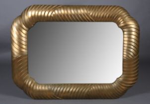 A gilt framed wall mirror, rectangular with strapwork frame, 89cm x 160cm