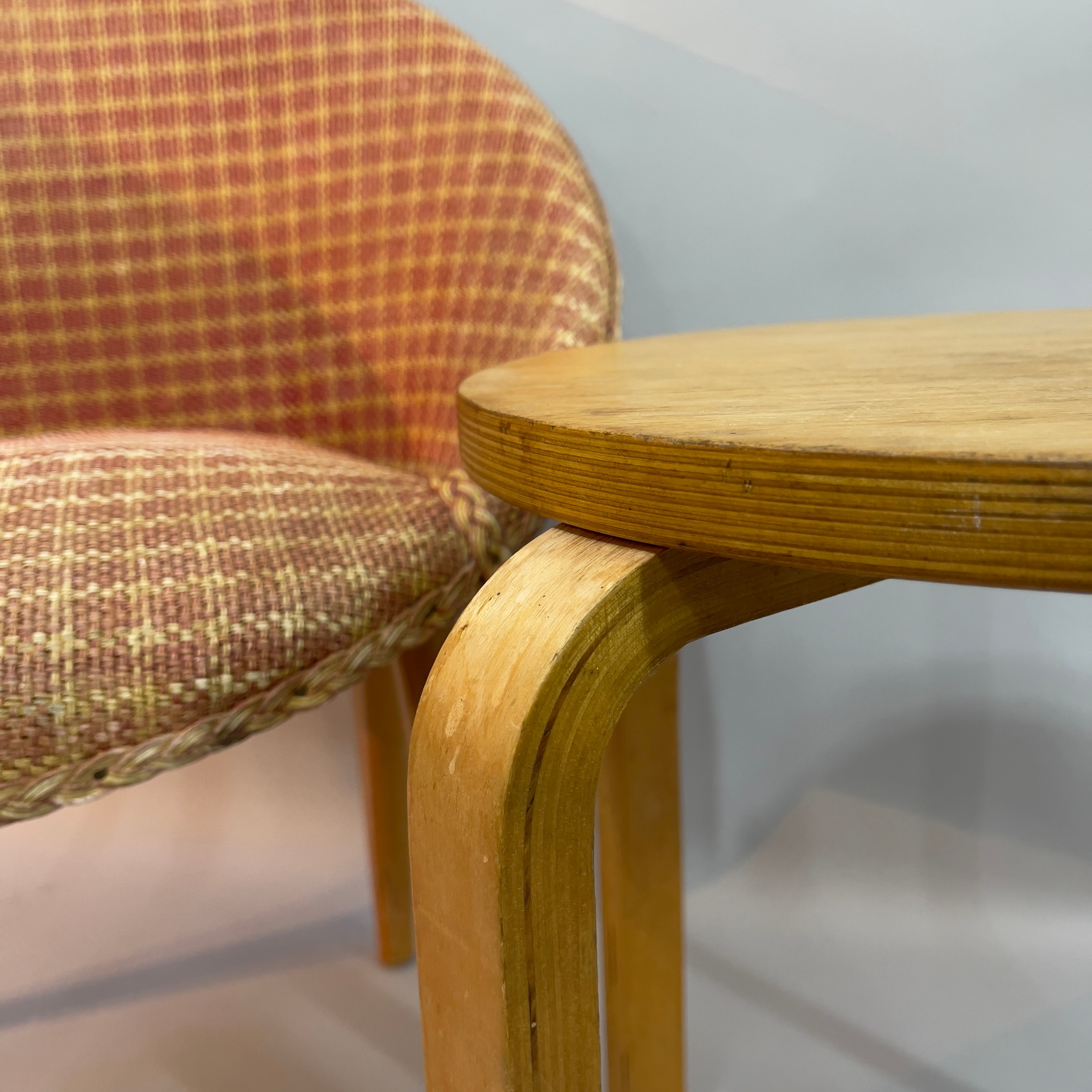 A bentwood stacking stool in the style of Alvar Aalto together with a late 1950s basket weave - Image 2 of 2