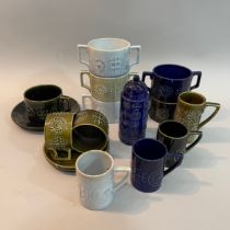 Portmerion 'Totem' ware designed by Susan Williams-Ellis including blue sugar castor, coffee mug and