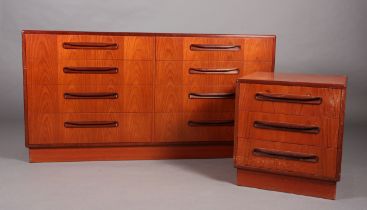A G-Plan teak chest of two banks of four drawers with curved linear handles on recessed plinth base,