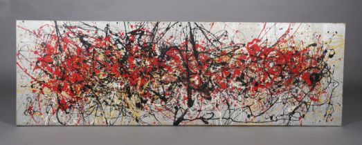Manner of Jackson Pollock Study in abstract expressionism, oil on canvas, unsigned, 64cm x 198cm