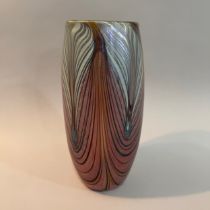 Norman Stuart Clark, Cornish (b.1944), a studio glass vase, ovoid, with iridescent pulls over a