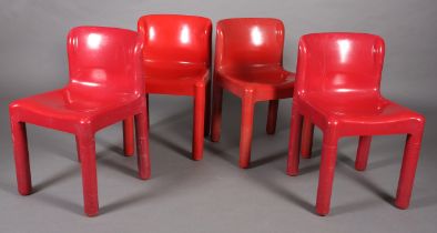 Carlo Bartoli for Kartell, Italy, a set of four '4875' red injection moulded polypropylene chairs,