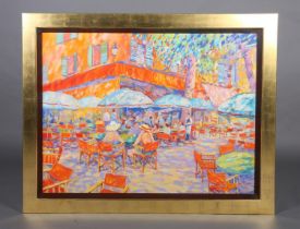 John Holt (b.1949) French café scene, pastel, signed to lower right, 75cm x 103cm