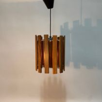 Werner Schou for Cornell Elektro, Denmark c.1960s, afromosia and copper hanging lantern, 25cm high x