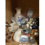 A Chinese blue and white painted vase, 2 carriage clocks, Royal Copenhagen dish painted with blue