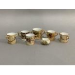 Six items of miniature Royal Worcester blush ivory ware, each piece painted with flowers including