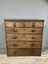 A Victorian oak chest of two short above four long drawers A/F, 113cm wide