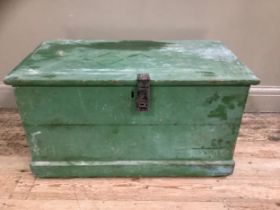 A green painted pine lodging box with metal clasp, 6p to the side