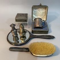 A collection of early 20th century silver including a child's tankard, Birmingham 1929, initialled