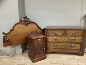 A walnut dressing table base with two short above two long drawers together with a mahogany pot