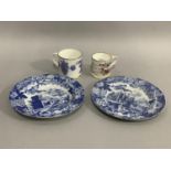 Two 19th century Don Pottery blue and white plates transfer decorated with classical figures amongst