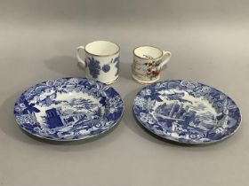 Two 19th century Don Pottery blue and white plates transfer decorated with classical figures amongst