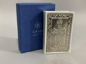 A child's sterling silver faced and white leather bound Bible, boxed, as new, 12.5cm x 8cm